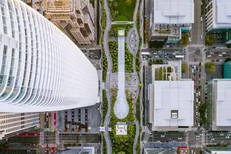 An aerial view of San Francisco's Salesforce公园.